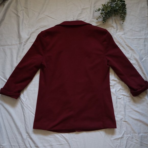 F21 Cuffed Knit Blazer 3/4 Sleeve Burgundy Small - Picture 3 of 10